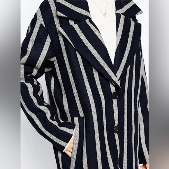 NWT SELECTED FEMME NWT Cocoana Oversized Wool Blend Stripe Coat Size Eu 38 - Picture 3 of 12
